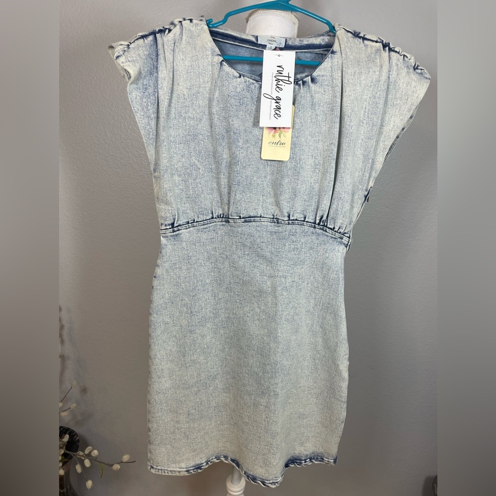 Denim Dress with Puff Shoulders